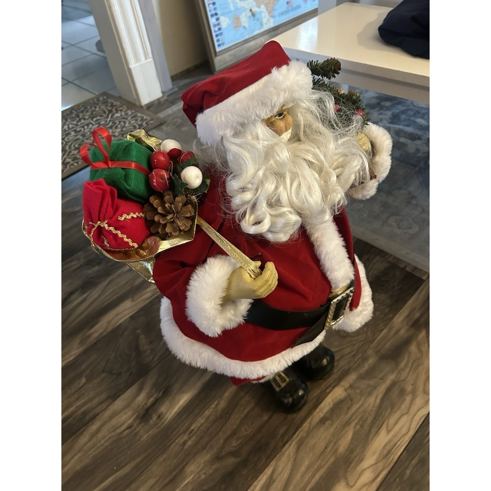 VINTAGE 24" SANTA 2 feet Tall Display Present And Tree Holding - Picture 3 of 8